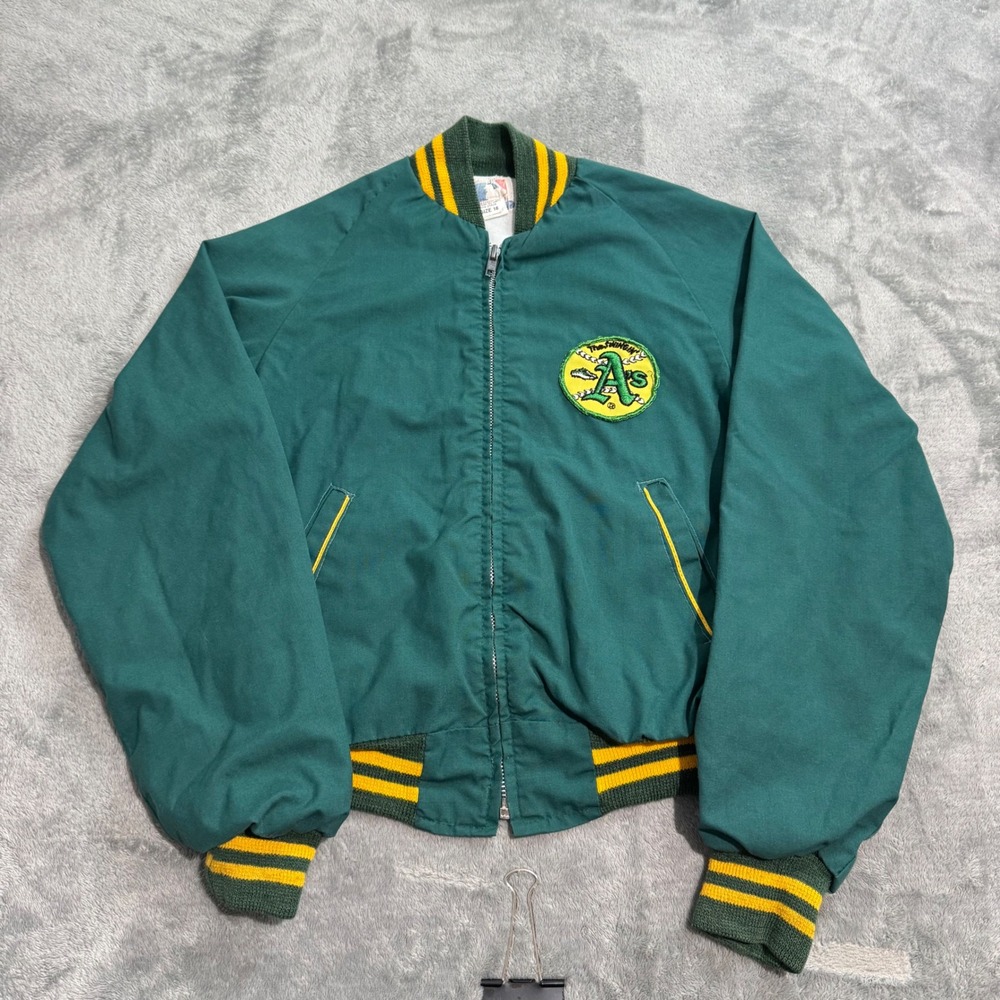 VTG 80s Oakland Athletics MLB Bomber Jacket Kids Size 16 (Fits Smaller) Green